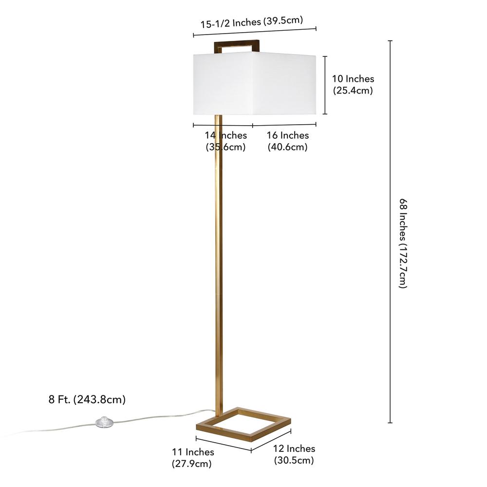 68" Brass Floor Lamp With White Frosted Glass Rectangular Shade. Picture 7