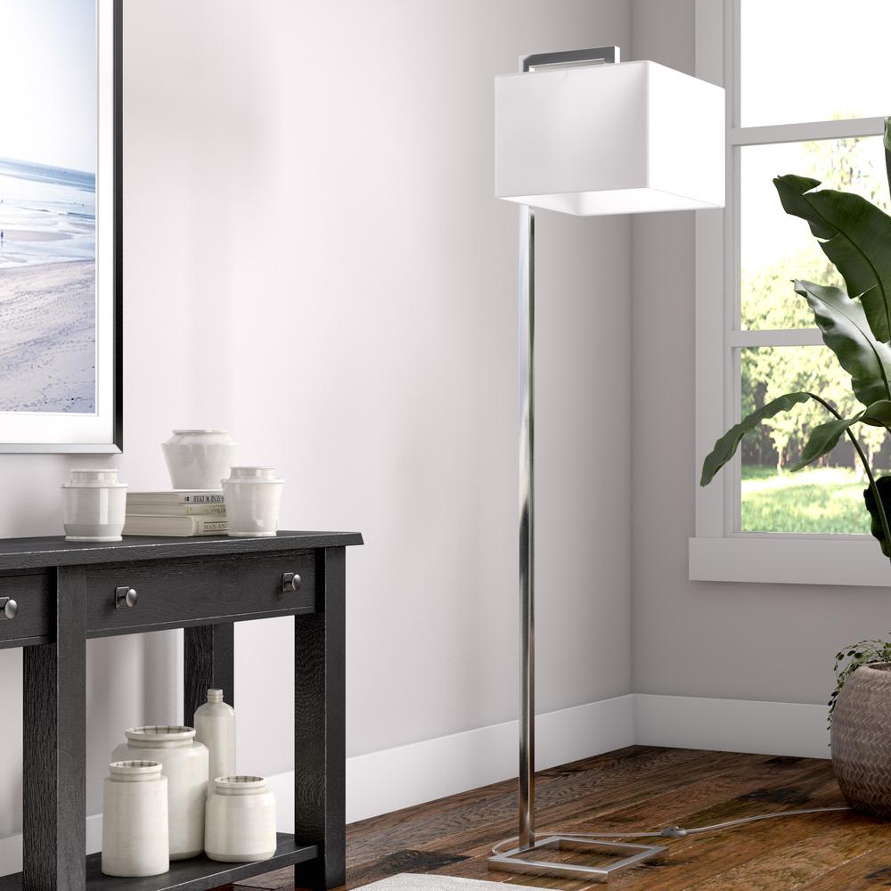 68" Nickel Floor Lamp With White Frosted Glass Rectangular Shade. Picture 6