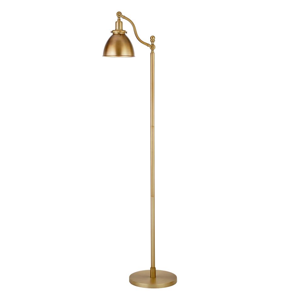 65" Brass Swing Arm Floor Lamp With Brass No Pattern Cone Shade. Picture 1