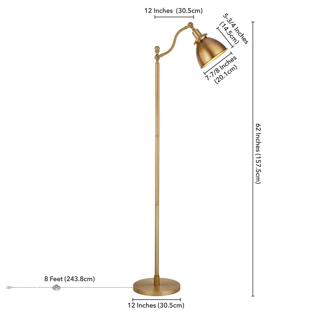 65" Brass Swing Arm Floor Lamp With Brass No Pattern Cone Shade. Picture 6