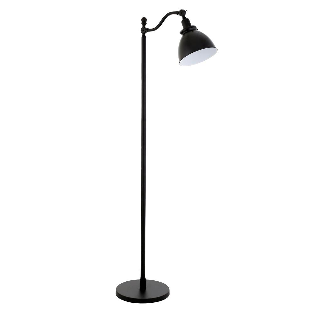 65" Black Swing Arm Floor Lamp With Black Cone Shade. Picture 1