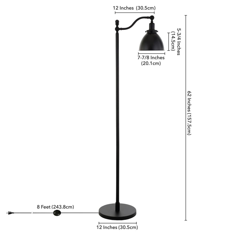 65" Black Swing Arm Floor Lamp With Black Cone Shade. Picture 7