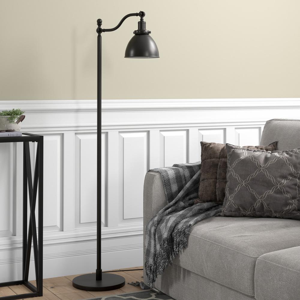 65" Black Swing Arm Floor Lamp With Black Cone Shade. Picture 5