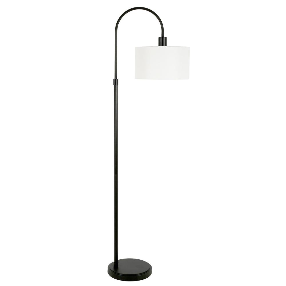 70" Black Arched Floor Lamp With White Frosted Glass Drum Shade. Picture 1
