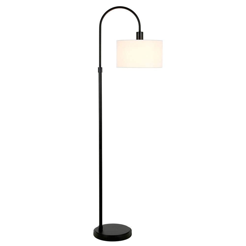 70" Black Arched Floor Lamp With White Frosted Glass Drum Shade. Picture 2