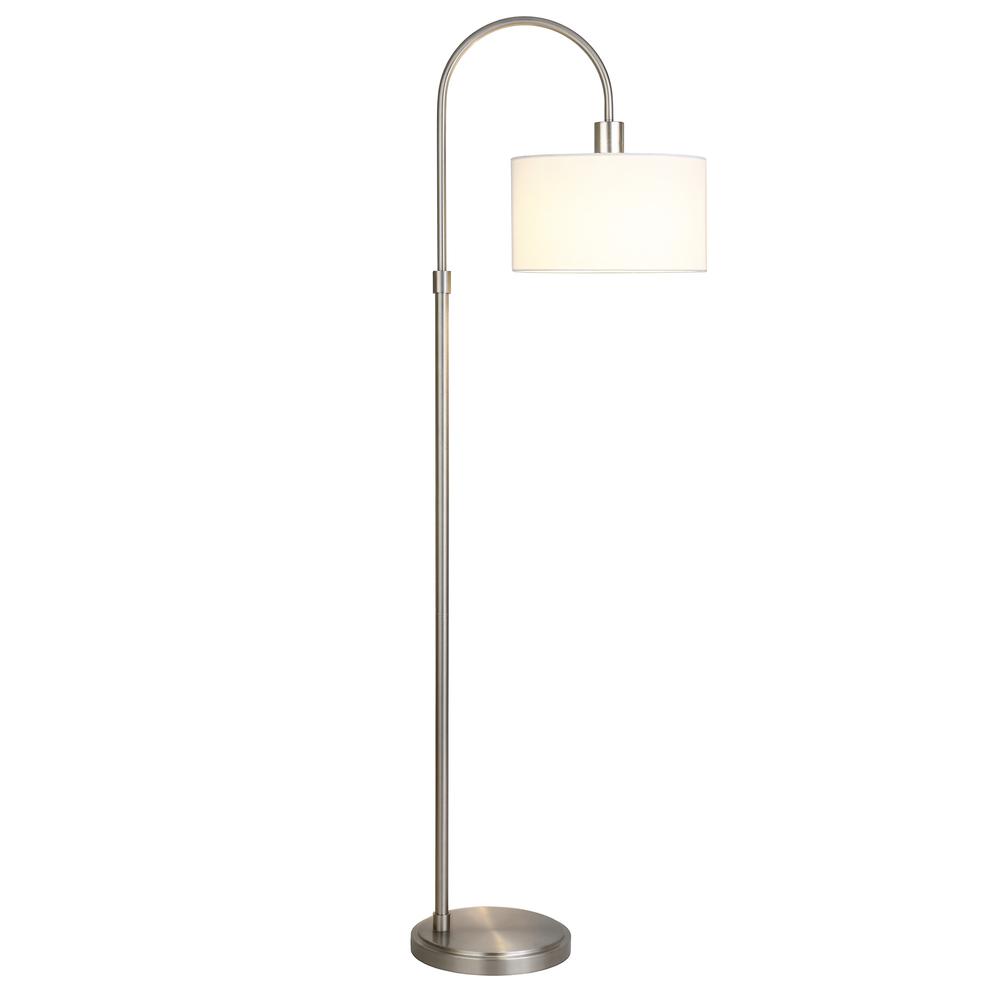 70" Nickel Arched Floor Lamp With White Frosted Glass Drum Shade. Picture 2