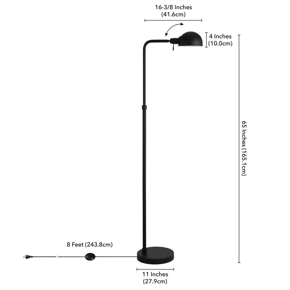 66" Black Reading Floor Lamp With Black Dome Shade. Picture 7