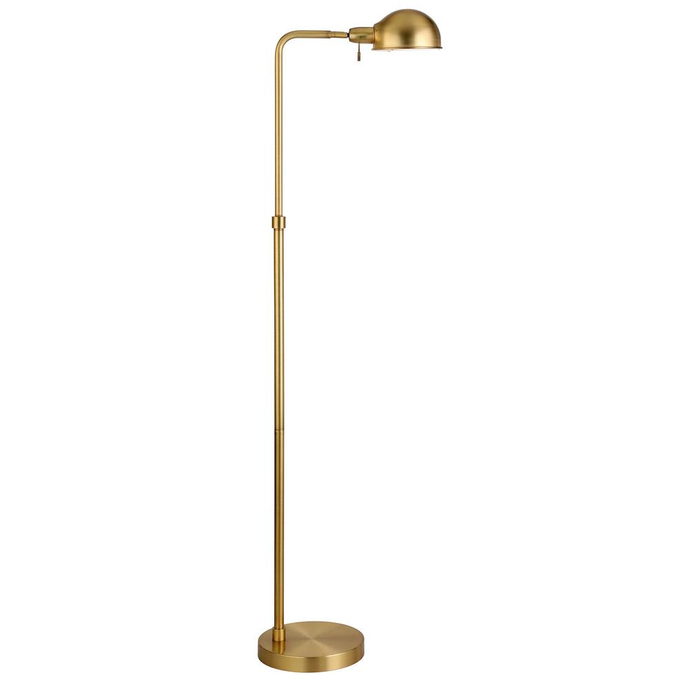 66" Brass Reading Floor Lamp With Gold Dome Shade. Picture 1