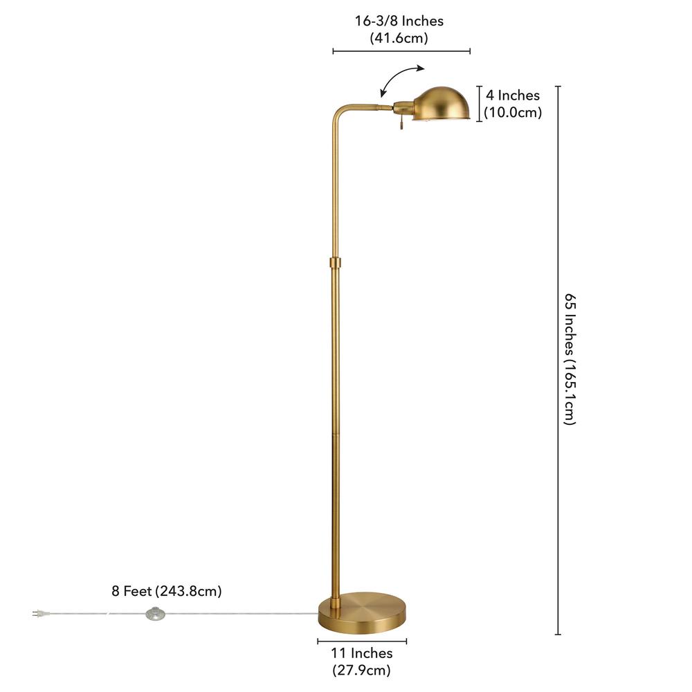 66" Brass Reading Floor Lamp With Gold Dome Shade. Picture 7