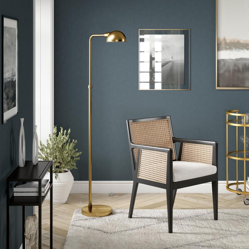 66" Brass Reading Floor Lamp With Gold Dome Shade. Picture 5