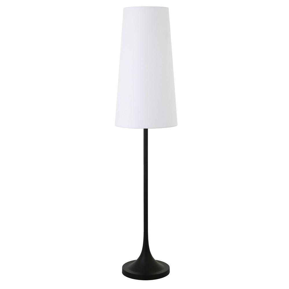 60" Black Novelty Floor Lamp With White Frosted Glass Drum Shade. Picture 1