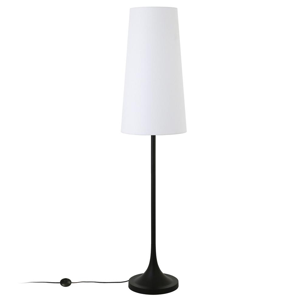 60" Black Novelty Floor Lamp With White Frosted Glass Drum Shade. Picture 2
