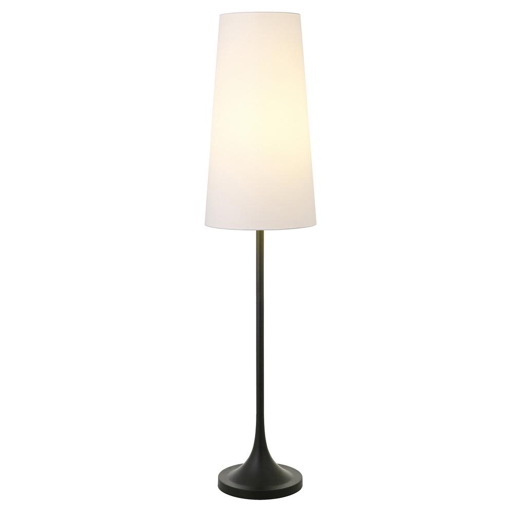 60" Black Novelty Floor Lamp With White Frosted Glass Drum Shade. Picture 3