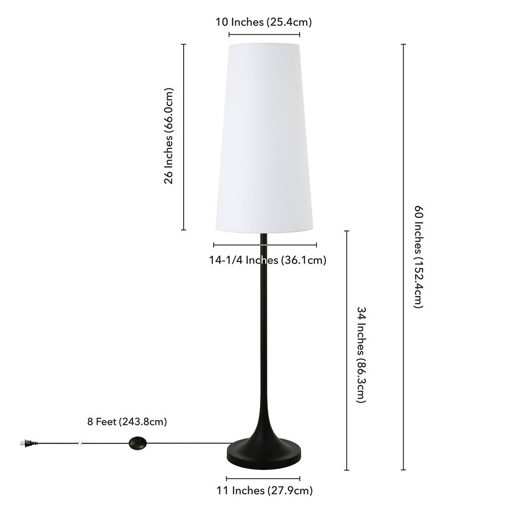60" Black Novelty Floor Lamp With White Frosted Glass Drum Shade. Picture 8