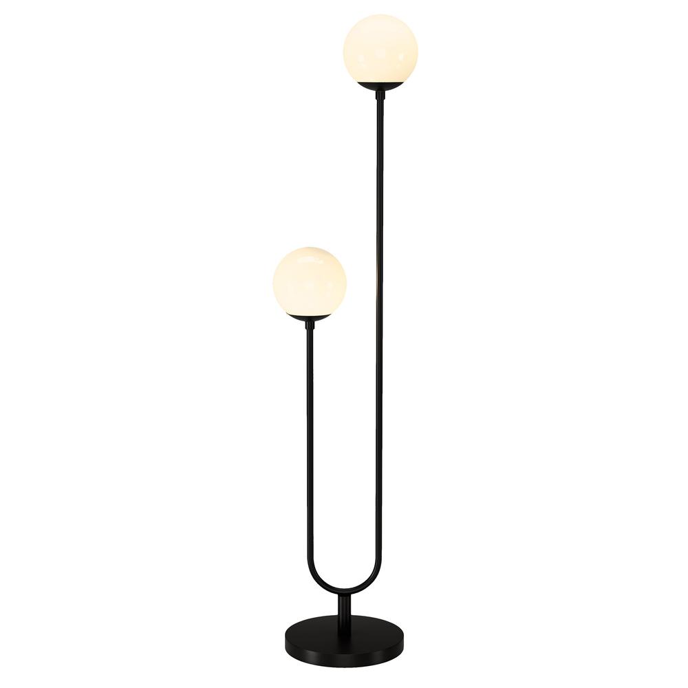 69" Black Two Light Novelty Floor Lamp With White Frosted Glass Globe Shade. Picture 2