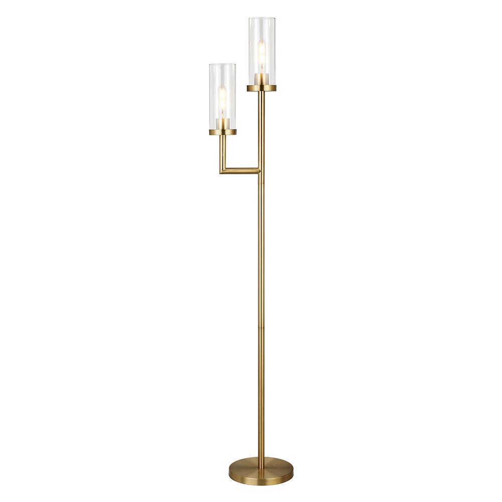 69" Brass Two Light Torchiere Floor Lamp. Picture 3