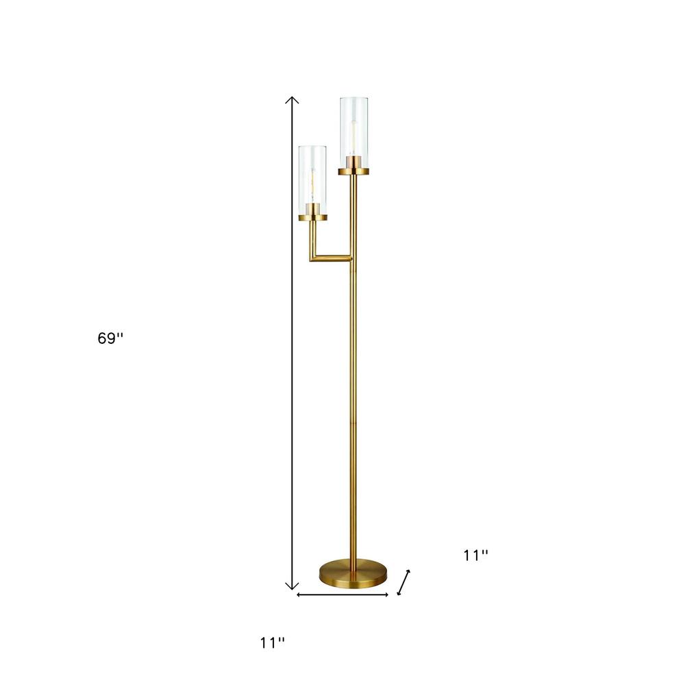 69" Brass Two Light Torchiere Floor Lamp. Picture 8