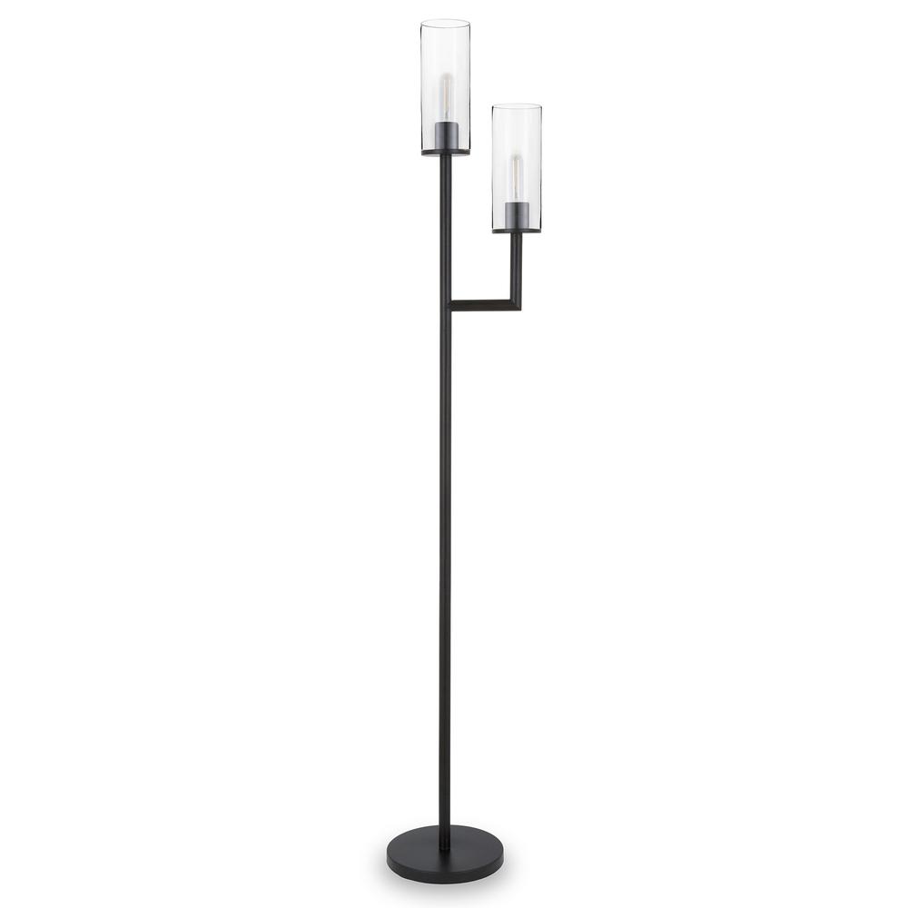 69" Black Two Light Torchiere Floor Lamp. Picture 1
