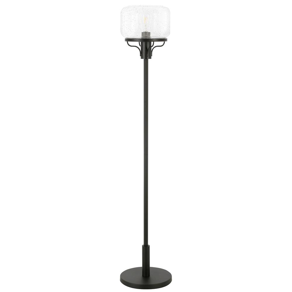 62" Black Novelty Floor Lamp With Clear Seeded Glass Globe Shade. Picture 1