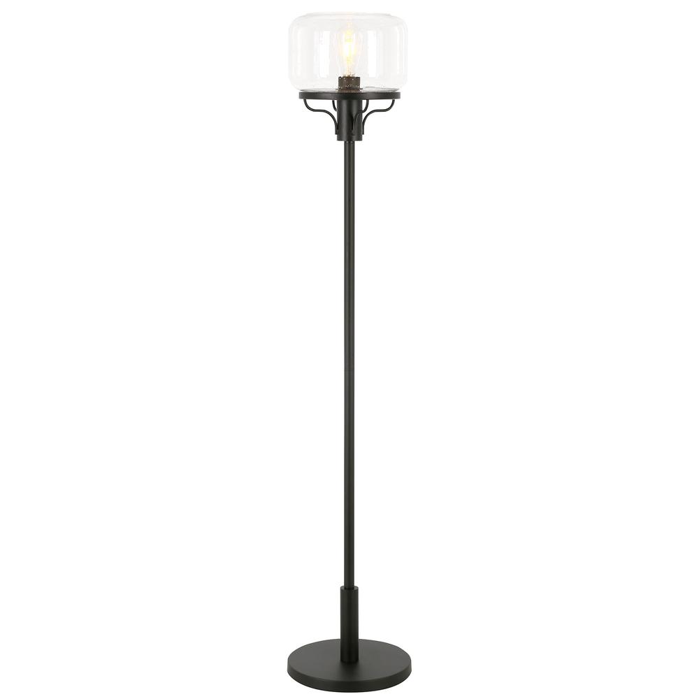 62" Black Novelty Floor Lamp With Clear Seeded Glass Globe Shade. Picture 2