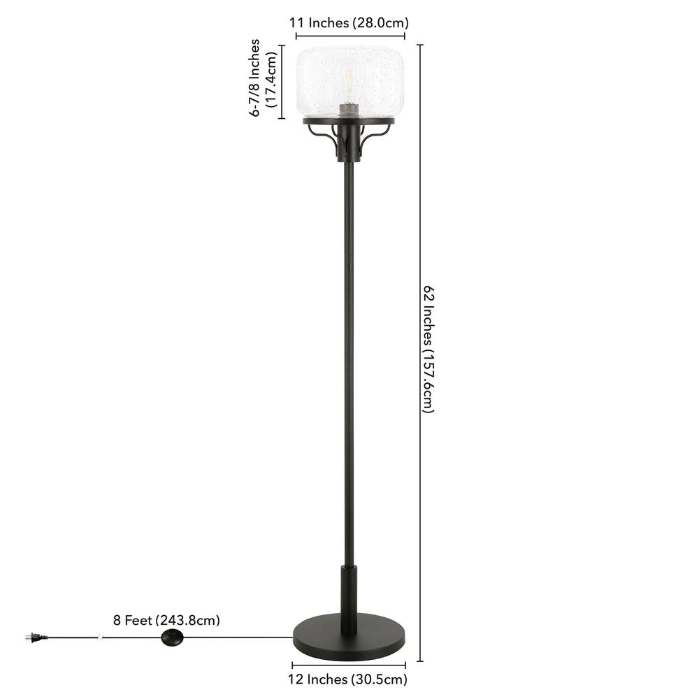 62" Black Novelty Floor Lamp With Clear Seeded Glass Globe Shade. Picture 6