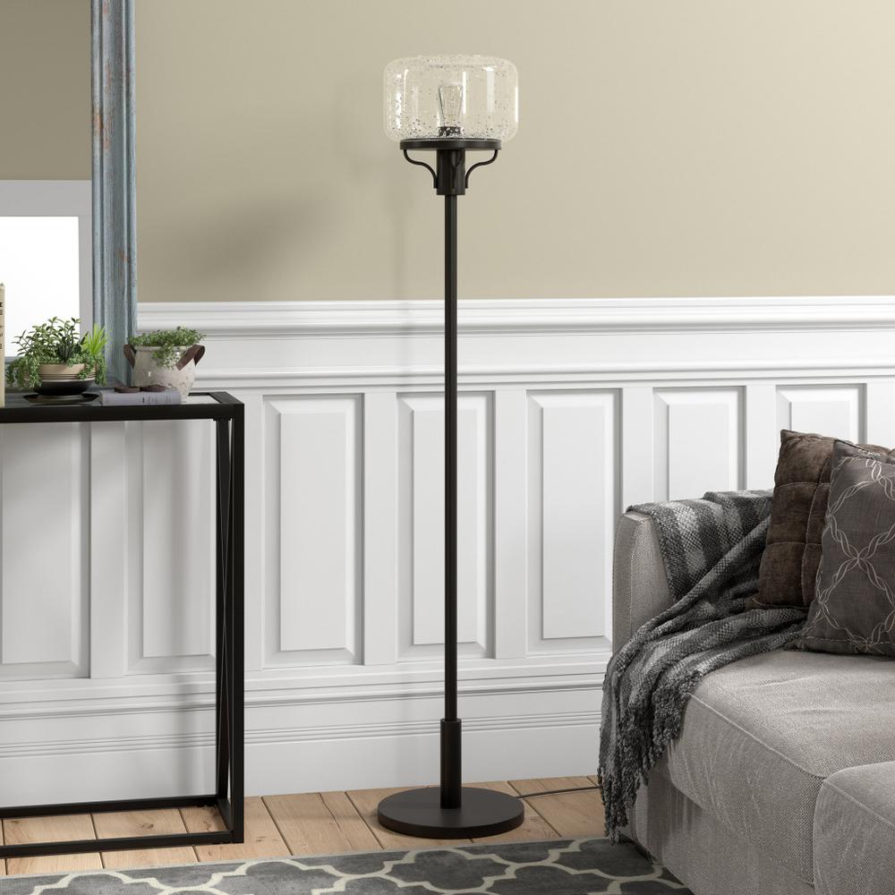 62" Black Novelty Floor Lamp With Clear Seeded Glass Globe Shade. Picture 4
