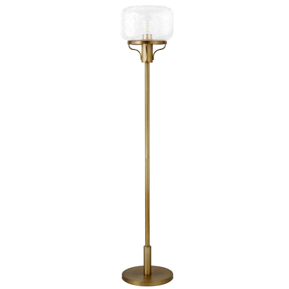 62" Brass Novelty Floor Lamp With Clear Seeded Glass Globe Shade. Picture 1