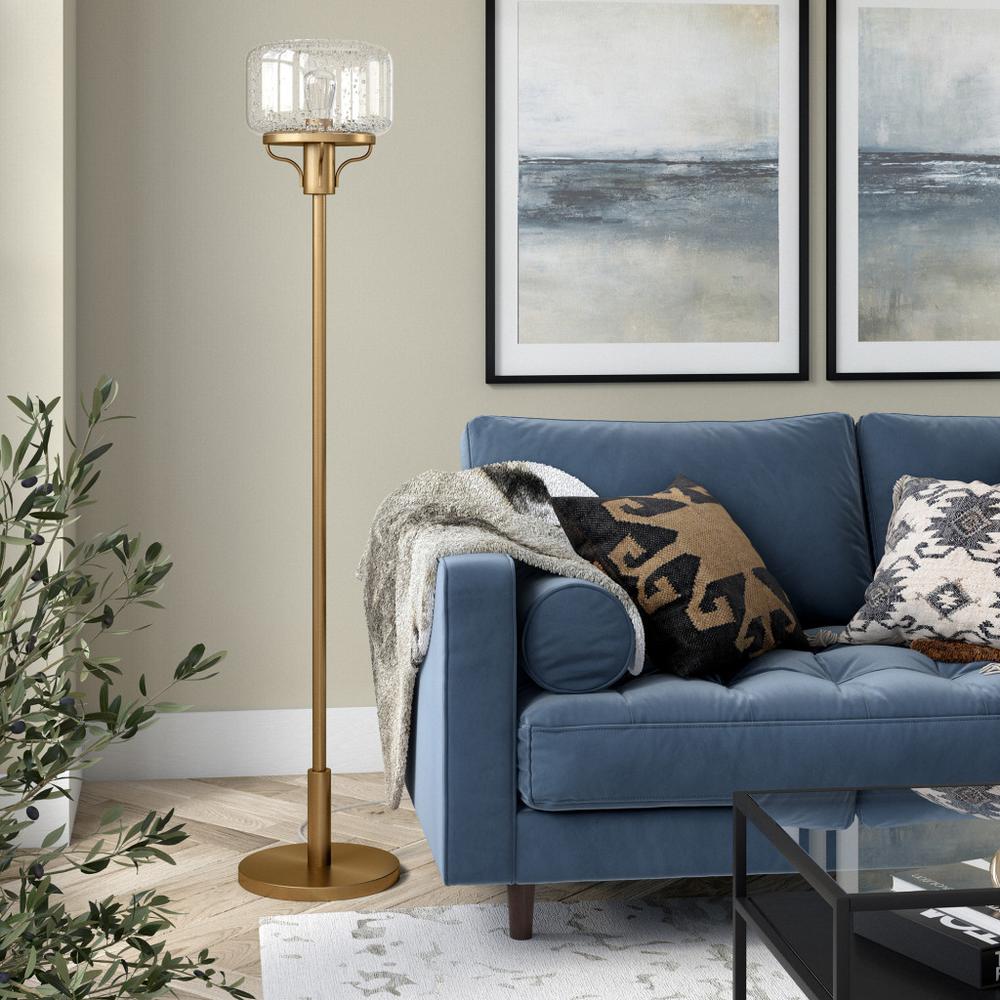 62" Brass Novelty Floor Lamp With Clear Seeded Glass Globe Shade. Picture 4