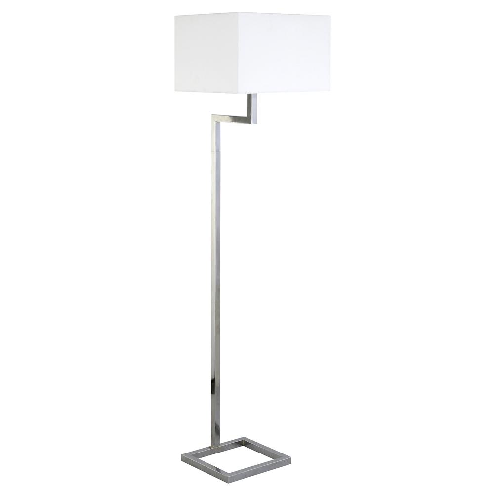 64" Nickel Floor Lamp With White Frosted Glass Rectangular Shade. Picture 1