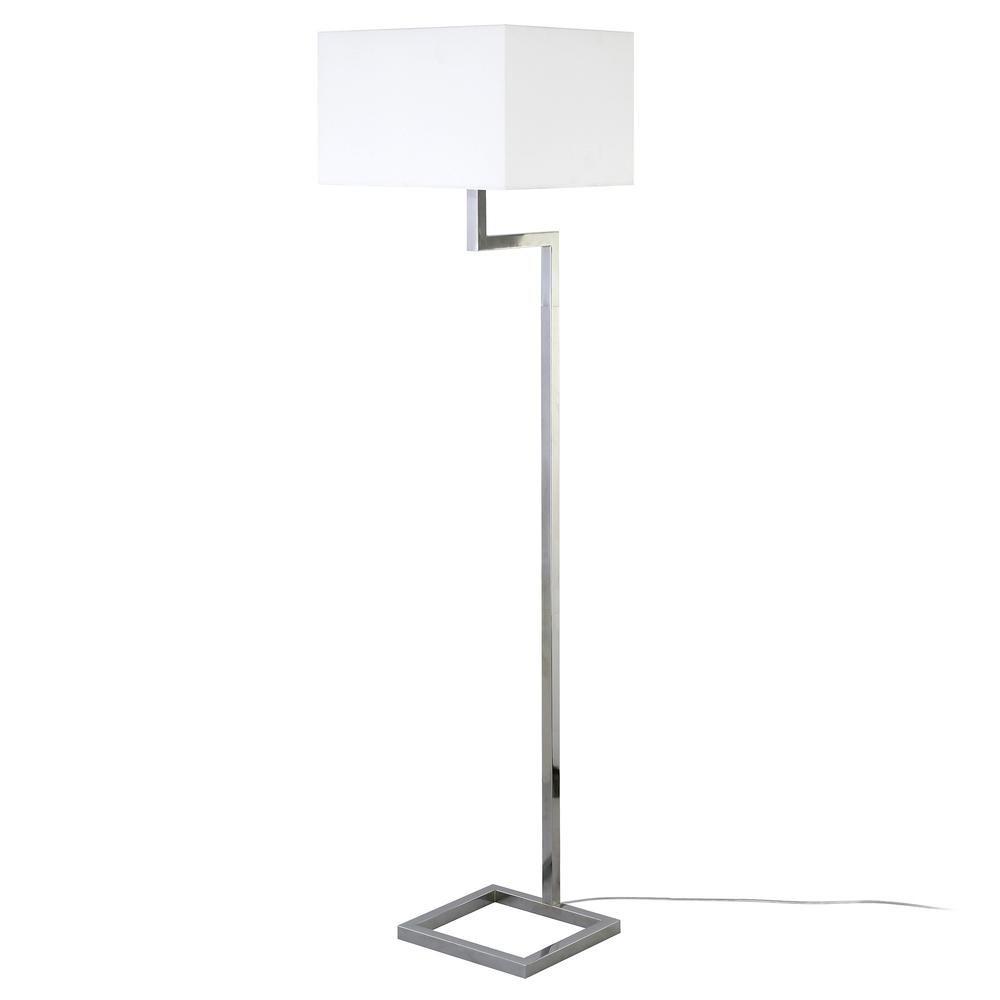 64" Nickel Floor Lamp With White Frosted Glass Rectangular Shade. Picture 2