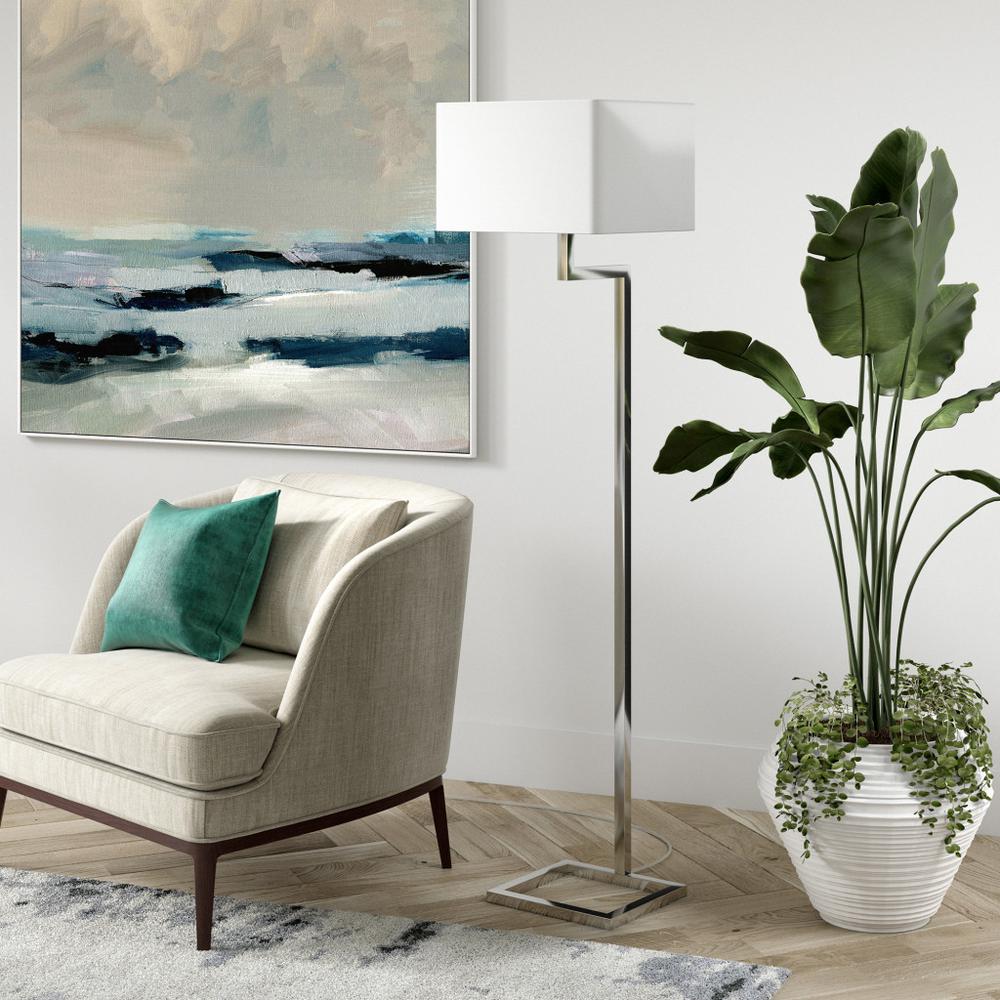 64" Nickel Floor Lamp With White Frosted Glass Rectangular Shade. Picture 5
