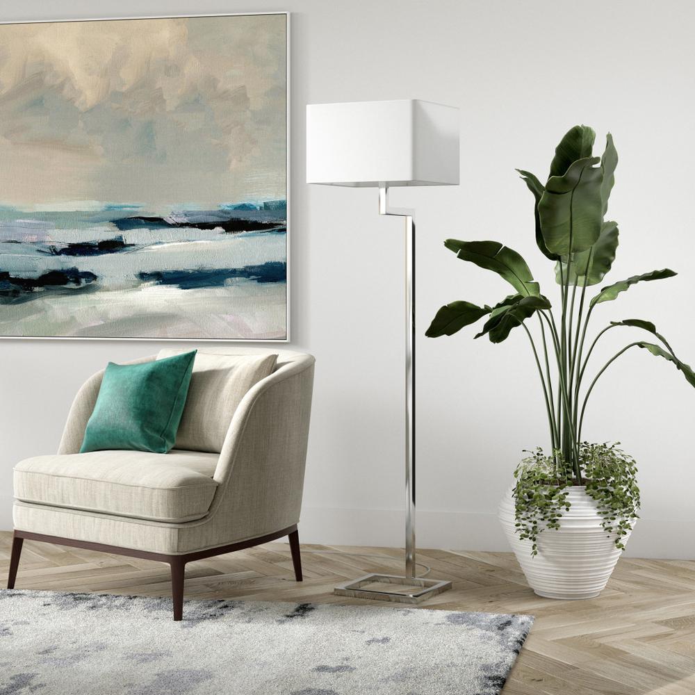 64" Nickel Floor Lamp With White Frosted Glass Rectangular Shade. Picture 6