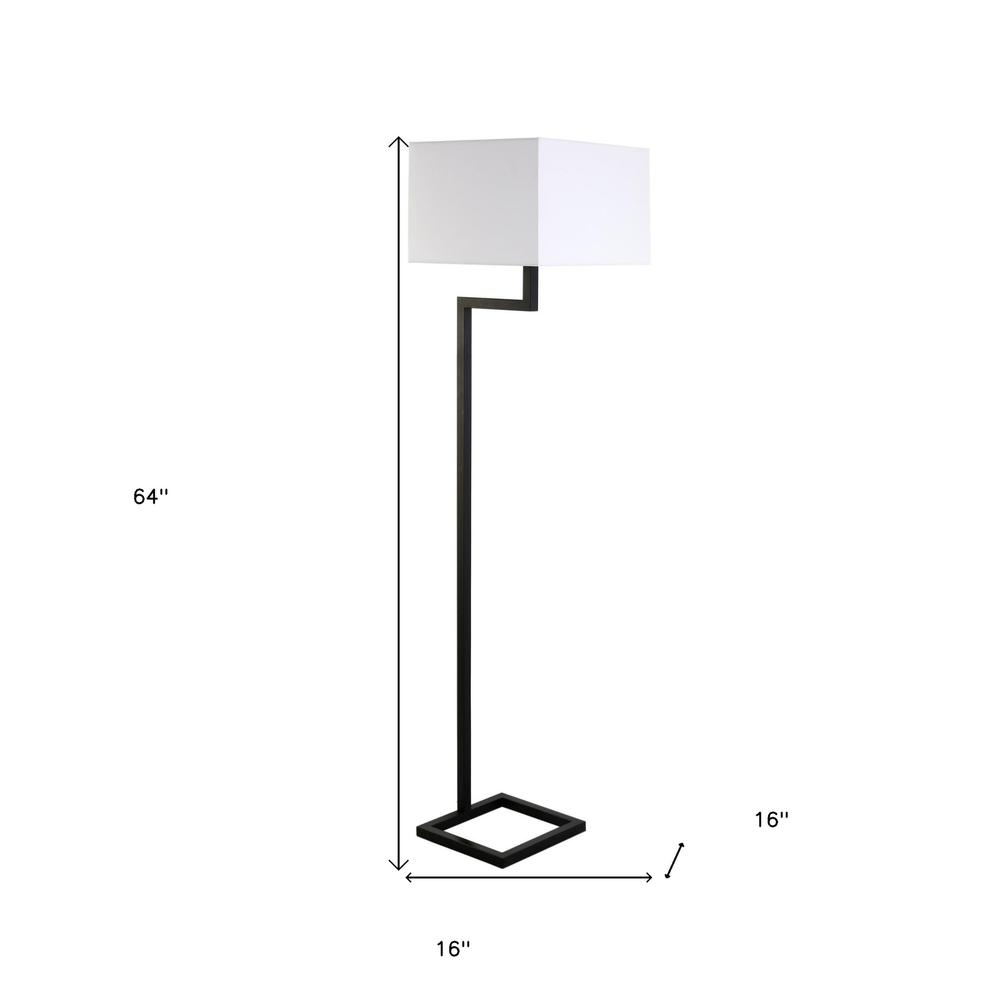 64" Black Floor Lamp With White Frosted Glass Rectangular Shade. Picture 6