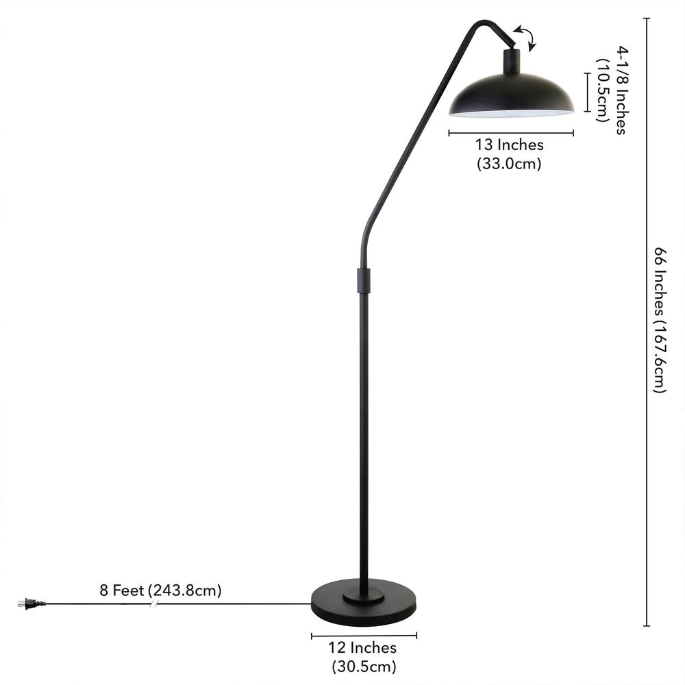 66" Black Reading Floor Lamp With Black Bowl Shade. Picture 7
