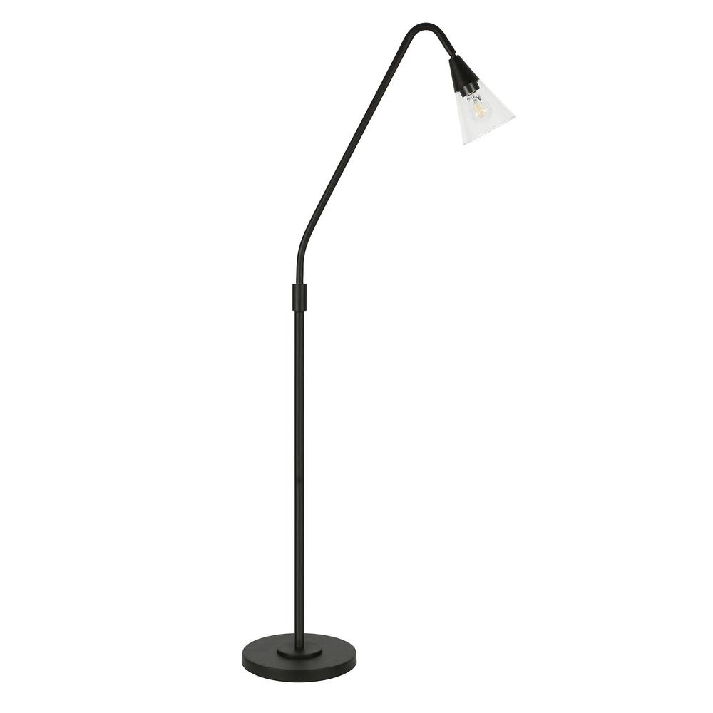 65" Black Reading Floor Lamp With Clear Transparent Glass Dome Shade. Picture 1