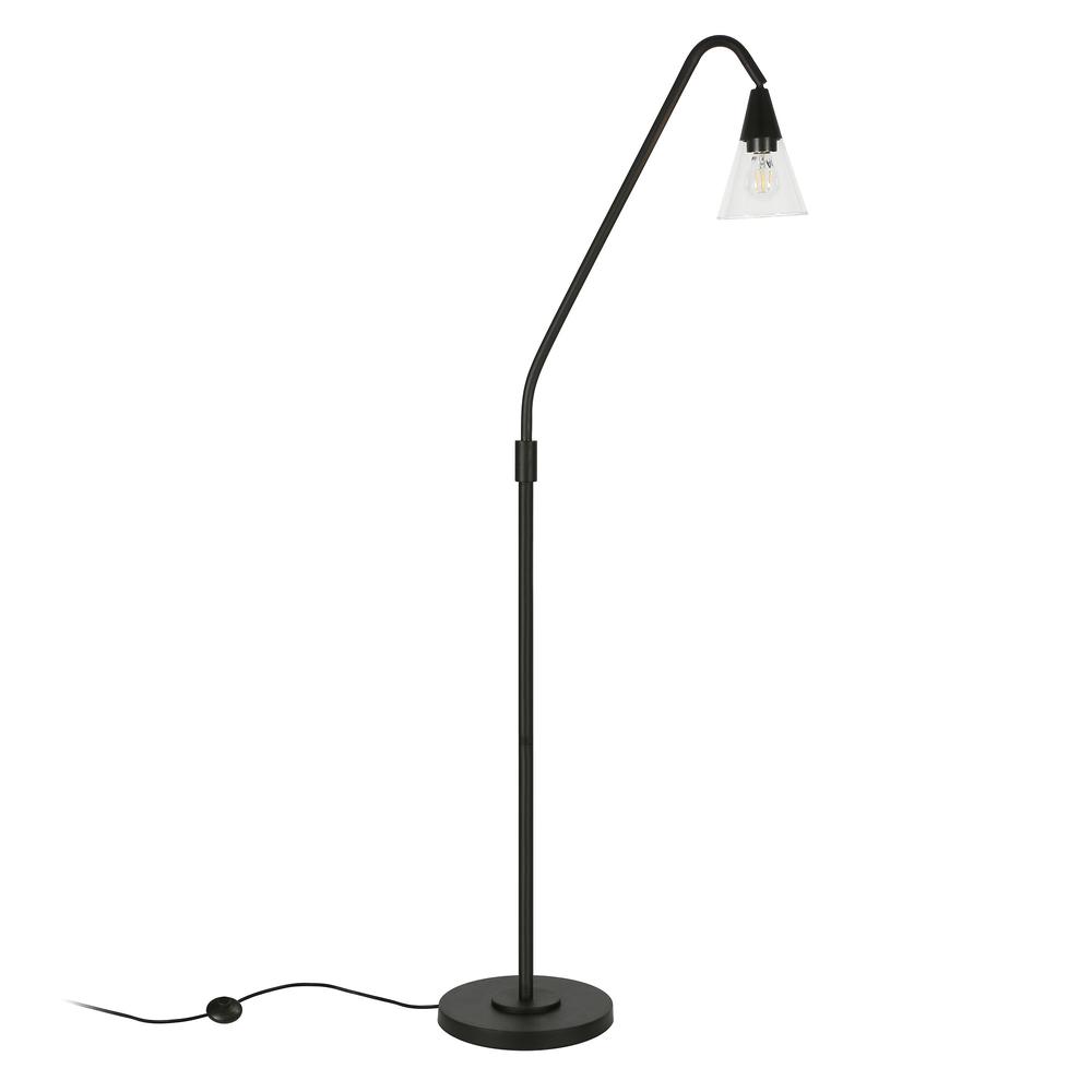 65" Black Reading Floor Lamp With Clear Transparent Glass Dome Shade. Picture 2