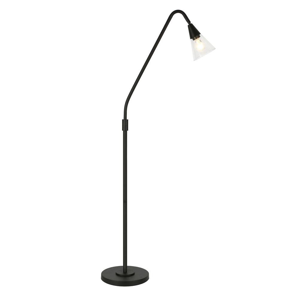 65" Black Reading Floor Lamp With Clear Transparent Glass Dome Shade. Picture 3