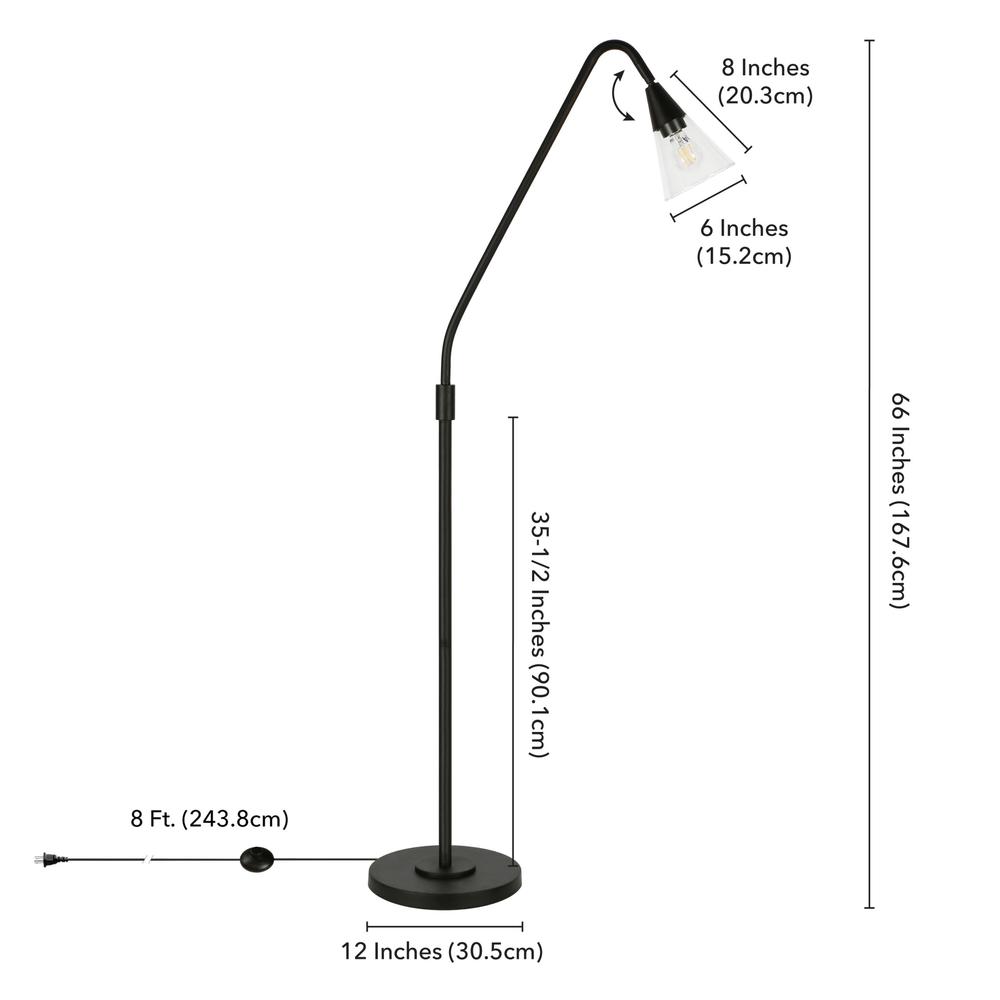 65" Black Reading Floor Lamp With Clear Transparent Glass Dome Shade. Picture 8