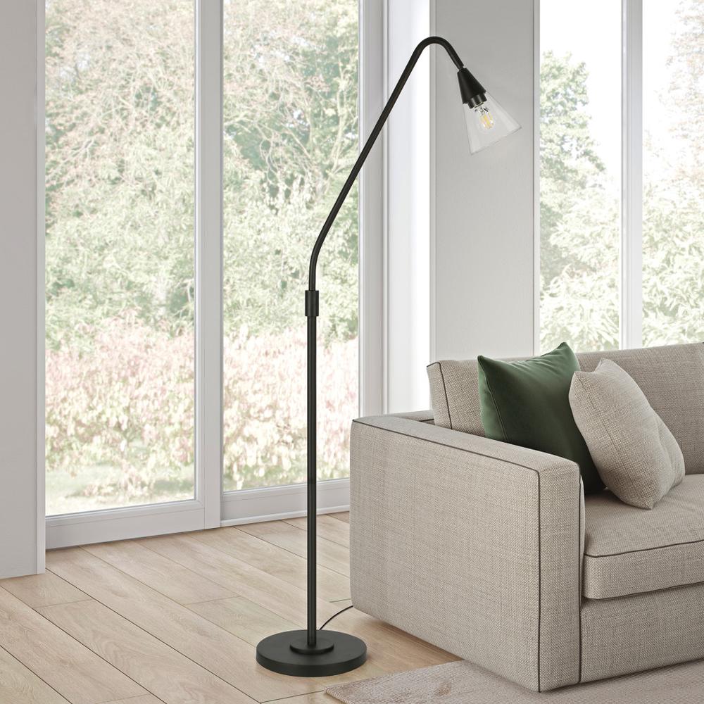 65" Black Reading Floor Lamp With Clear Transparent Glass Dome Shade. Picture 6