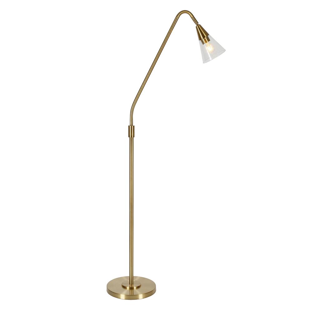 65" Brass Reading Floor Lamp With Clear Transparent Glass Dome Shade. Picture 3