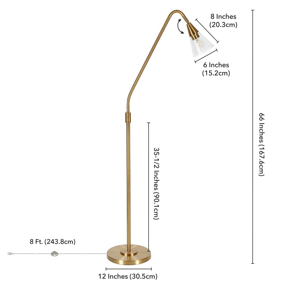 65" Brass Reading Floor Lamp With Clear Transparent Glass Dome Shade. Picture 8