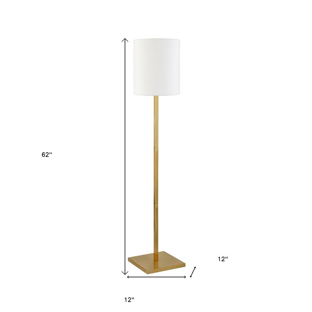 62" Brass Traditional Shaped Floor Lamp With White Frosted Glass Drum Shade. Picture 6