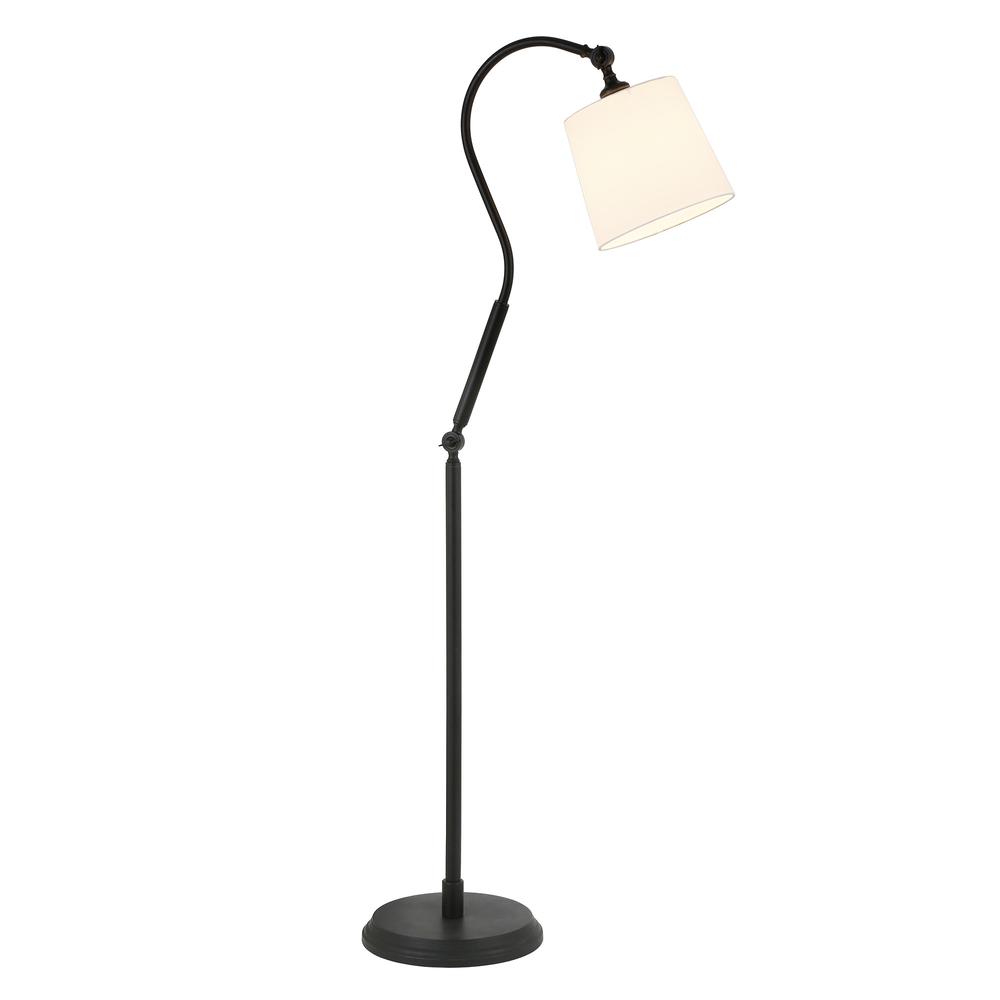 57" Black Arched Floor Lamp With White Frosted Glass Drum Shade. Picture 2
