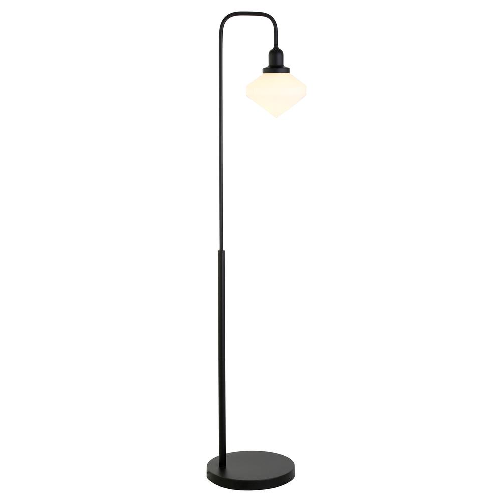 62" Black Arched Floor Lamp With White Frosted Glass Shade. Picture 2