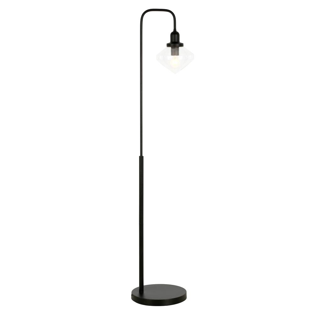 62" Black Arched Floor Lamp With Clear Transparent Glass Shade. Picture 2