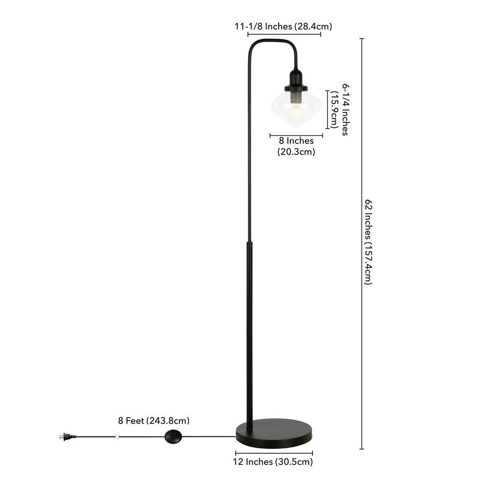 62" Black Arched Floor Lamp With Clear Transparent Glass Shade. Picture 7