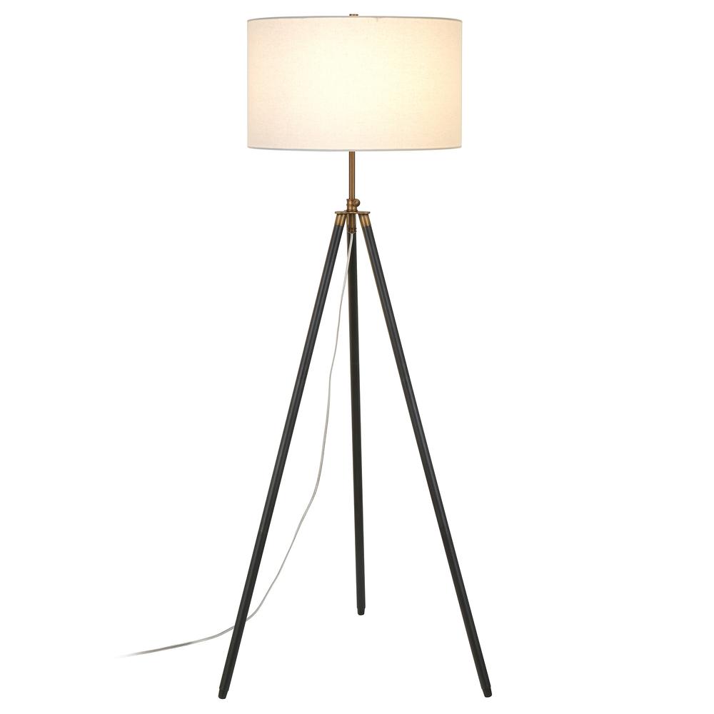 67" Black Tripod Floor Lamp With White Frosted Glass Drum Shade. Picture 3