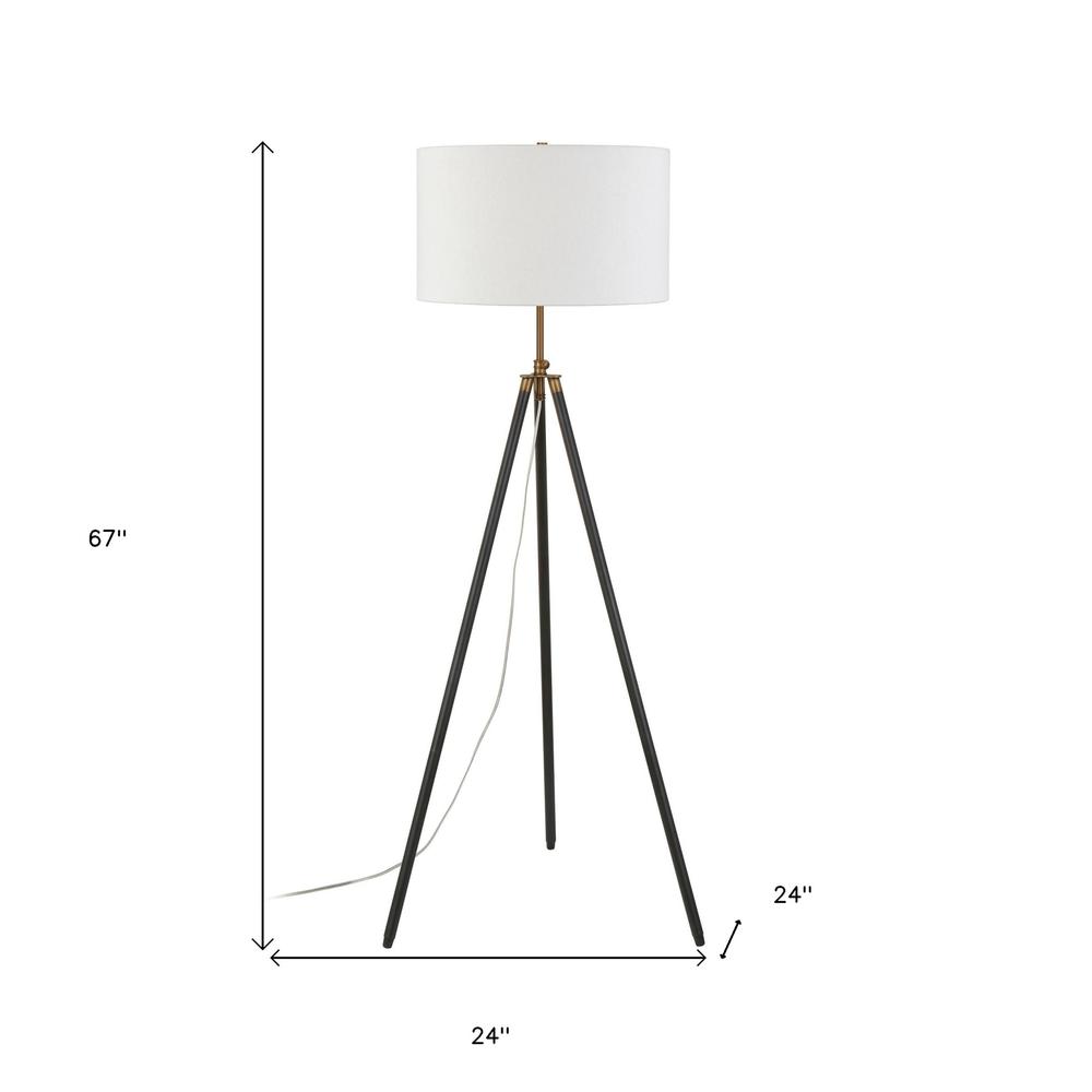 67" Black Tripod Floor Lamp With White Frosted Glass Drum Shade. Picture 7