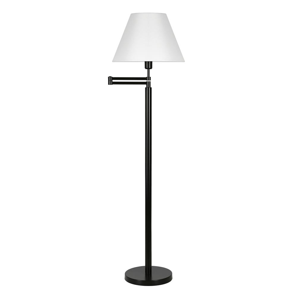 62" Black Swing Arm Floor Lamp With White Frosted Glass Empire Shade. Picture 1