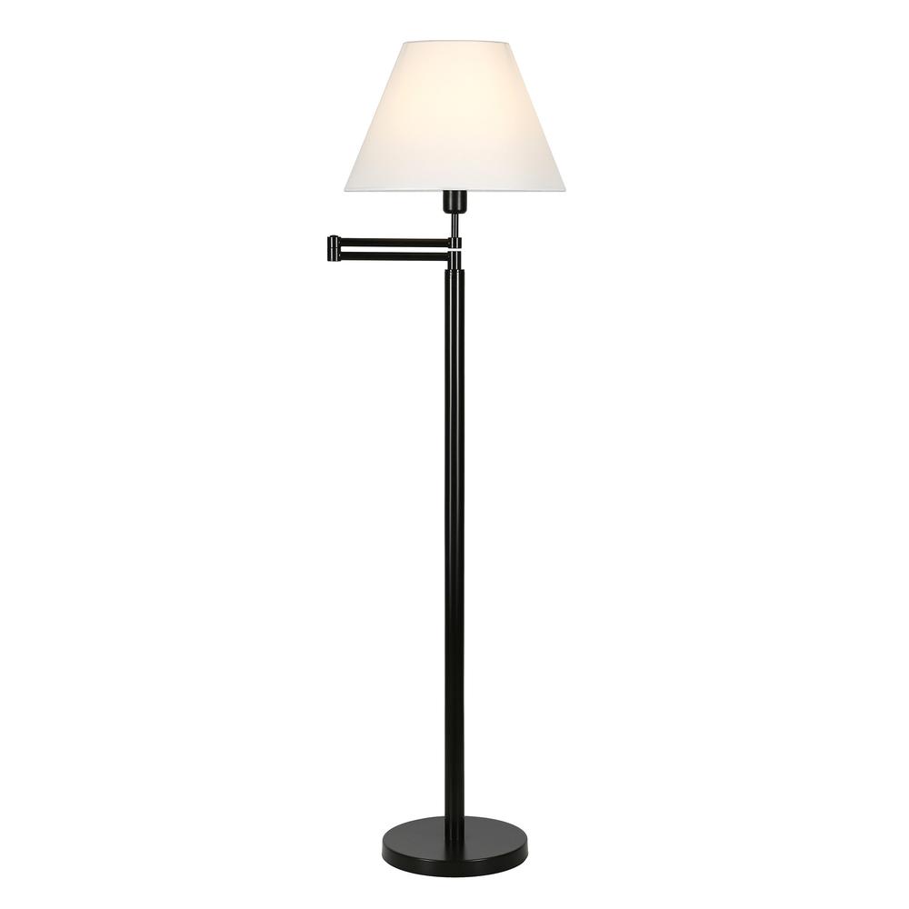 62" Black Swing Arm Floor Lamp With White Frosted Glass Empire Shade. Picture 2